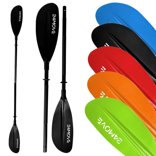 24MOVE® Double Paddle LAGO Paddle 220cm Canoe Paddle Aluminum, Stand-Up Paddling, Paddle for Kayak, Inflatable Boat, Adjustable, Black