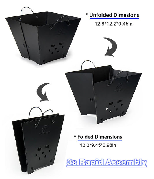 Snowpea - Portable campfire, Foldable, Outdoor fire pit with carrying bag, Iron fire bowl for picnics, campfires, patio - Includes grill grate.