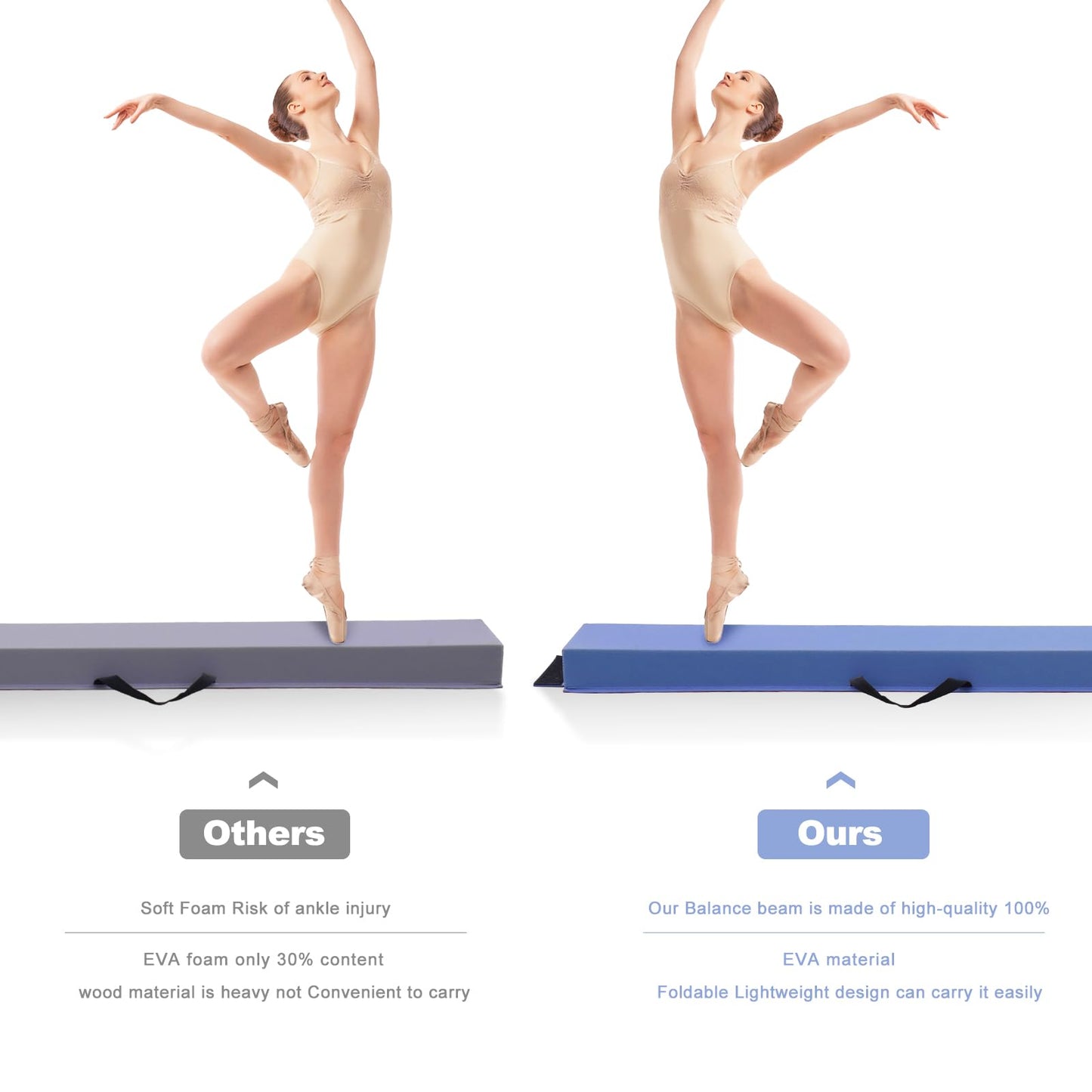 SportBob folding balance beam for kids, 300cm PU leather gymnastics beam for home use. Perfect for balance beam training, fitness, and gymnastics.