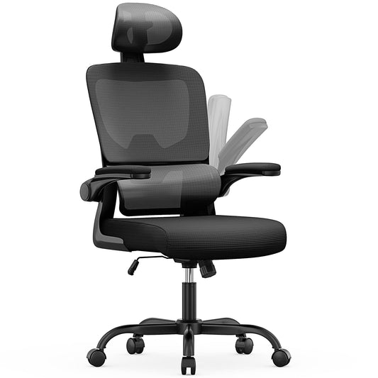 Naspaluro office chair, Ergonomic desk chair with adjustable headrest, armrests, dynamic lumbar support, swivel chair with breathable mesh cover for home office, black.