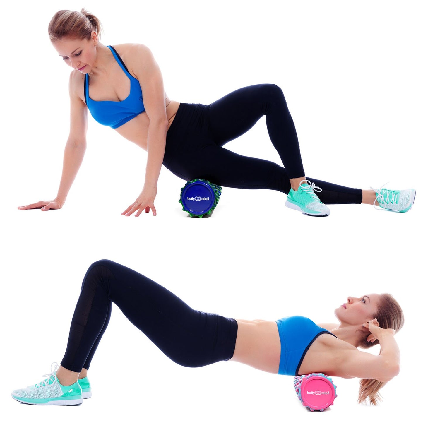 Body & Mind® Fascia Roller Massage Roller Fitness Roller Sports Roller Therapy Roller; Fascia training for upper body, neck, back, legs, calves & all other muscle groups; 33 x 14.5 cm; Pink-Blue