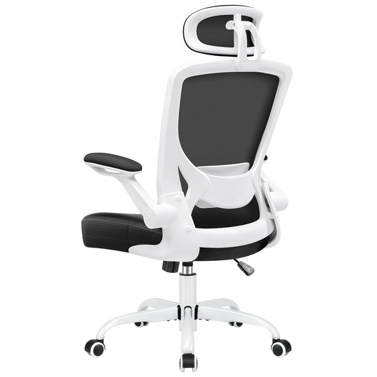 KERDOM Office Chair Desk Chair Ergonomic, Executive Chair with Adjustable Headrest, Armrests, Swivel Chair Tilt Function up to 135° Office Chair 150 kg White