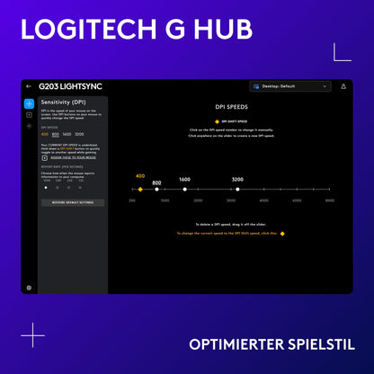 Logitech G203 Gaming Mouse with customizable LIGHTSYNC RGB lighting, 6 programmable buttons, gaming-grade sensor, 8,000 DPI tracking, lightweight - Black