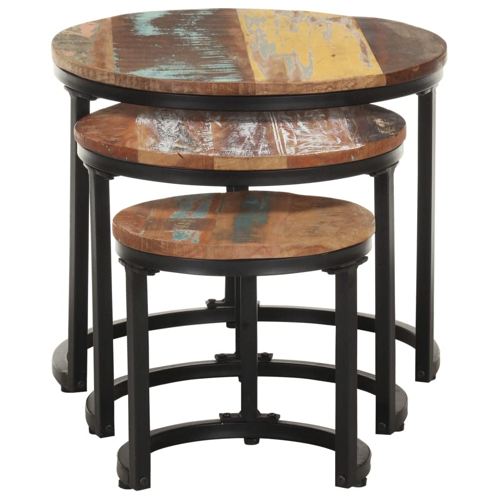 vidaXL Side Table 3-Piece Set Industrial Style Coffee Table Set Living Room Table Tea Table Table Recycled Solid Wood.
