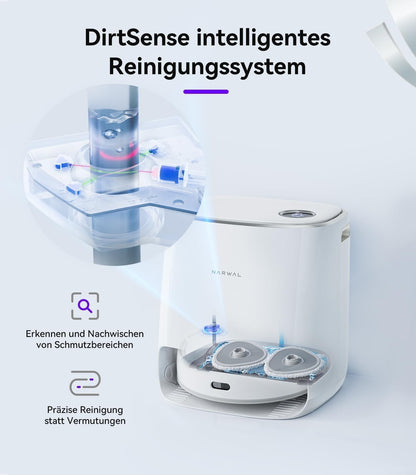 NARWAL Freo robotic vacuum cleaner with mopping function and automatic docking station (Freo mode and DirtSense dirt detection, rotating mops, Edge-Swing edge cleaning, hot air drying)