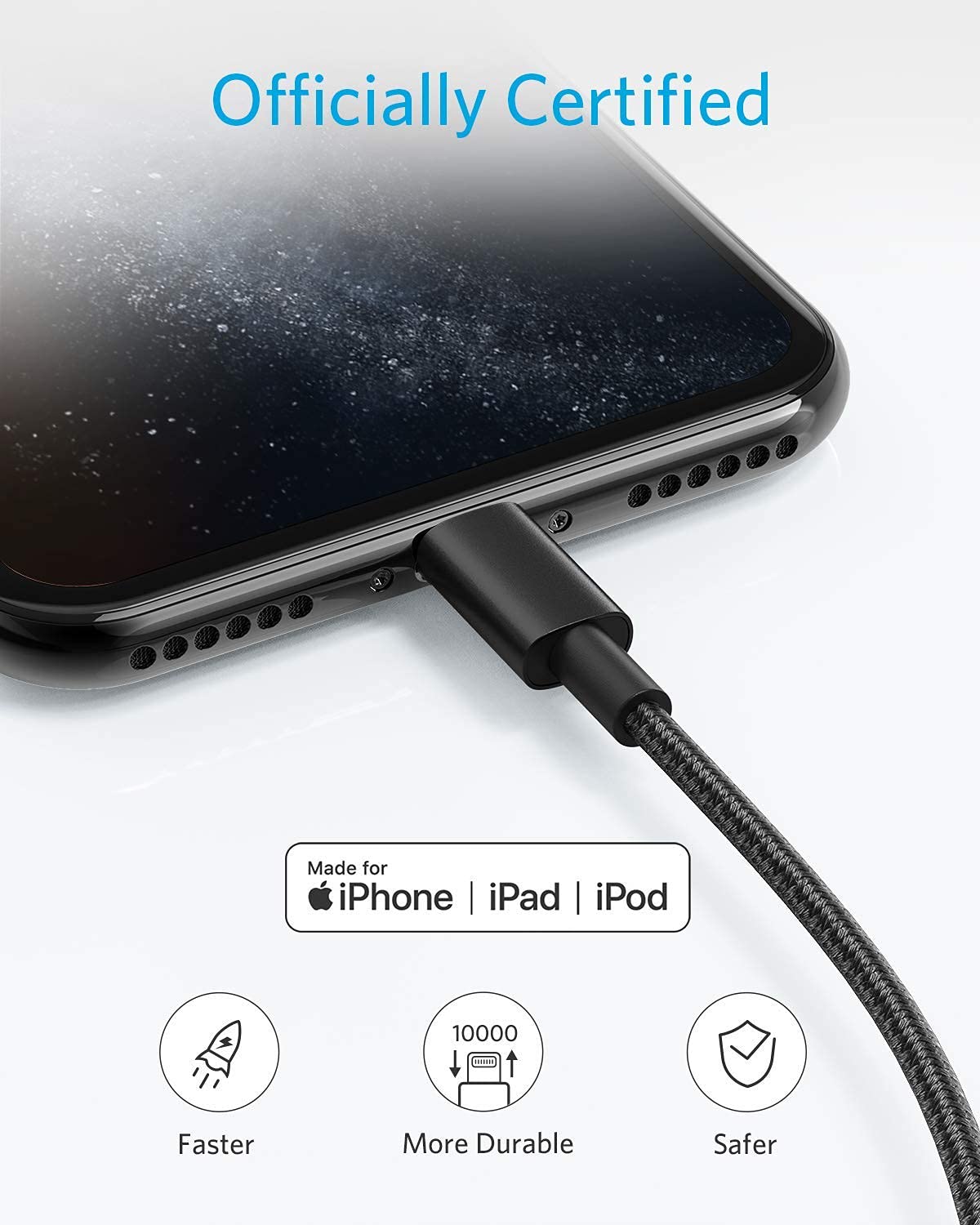 Anchor 331 iPhone charging cable, [2-pack, 1.8m] Premium nylon, USB A to Lightning, MFi-certified, for iPhone 14/13/12/11/X/XS/XR/SE/8 Plus/7/6 and more.