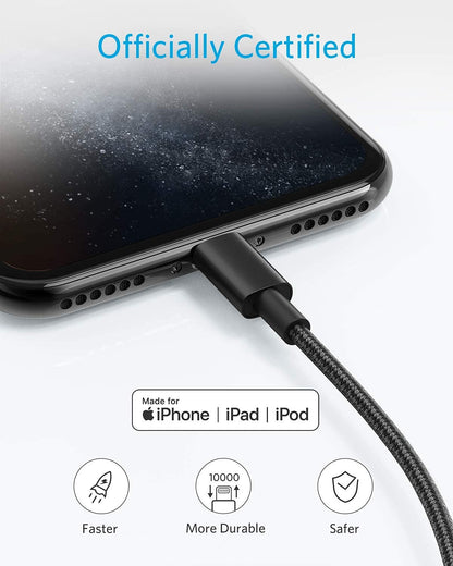 Anchor 331 iPhone charging cable, [2-pack, 1.8m] Premium nylon, USB A to Lightning, MFi-certified, for iPhone 14/13/12/11/X/XS/XR/SE/8 Plus/7/6 and more.