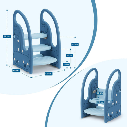 Onasti step stool for kids, Three-step height adjustable toddler stool for baby, Comfortable handrail, Multifunctional, Anti-slip, Suitable for approx. 1.5 to 6 years old - (Blue)