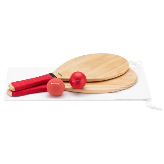 Navaris Beach Tennis Set incl. Balls - Beach tennis game. Two high-quality Matkot wooden rackets - paddle - beach ball wooden rackets for the beach.