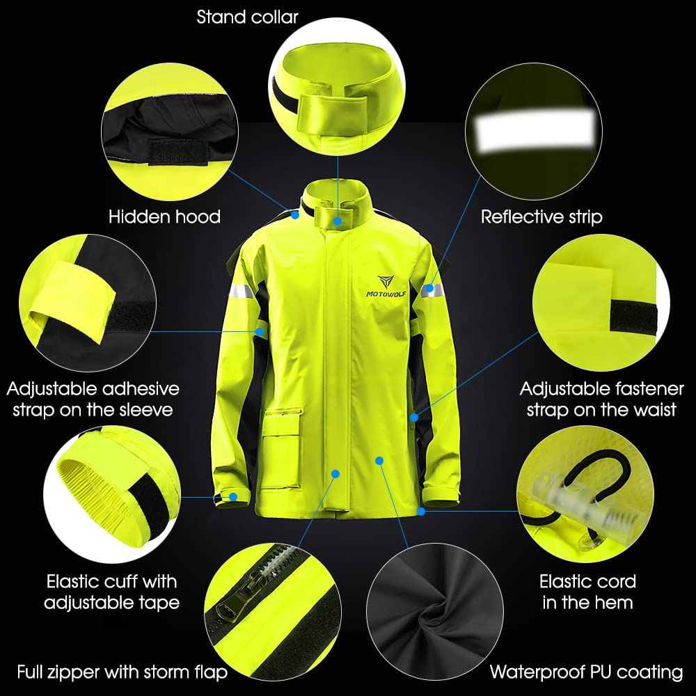 Lixada Men's Motorcycle Rain Suit Outdoor Reflective Waterproof Rain Jacket and Pants Rain Gear for Biking Cycling Camping Hiking
