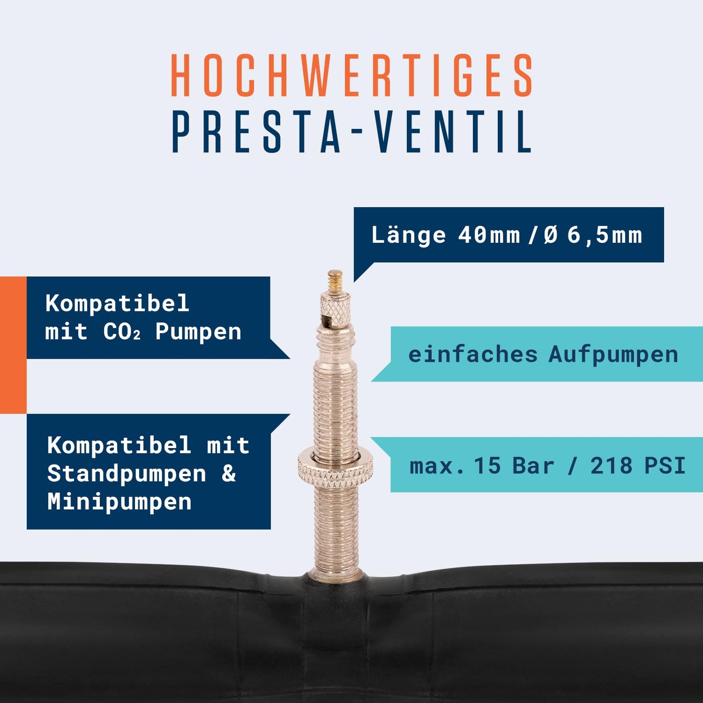 Alphatrail MTB bicycle tube Rick 26 inch SV French valve 2X set with mobility guarantee I Compatible with bike tires Schwalbe, Continental, Conti, Maxxis, Onza & Michelin bike tube.