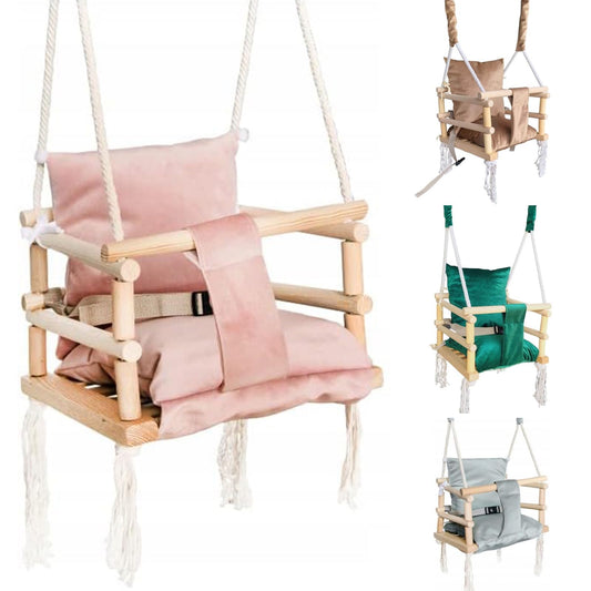 Baby swing children swing wood fabric baby seat baby swing for hanging 3 in 1 (Pink)
