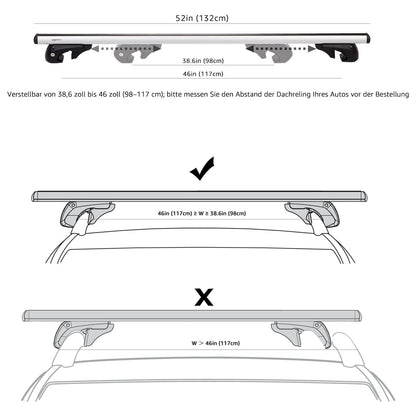 Amazon Basics Roof Rack with Cross Bars, 132 cm, for spans up to 117 cm between raised side rails with gap, 2-pack, Black/Silver