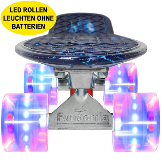 FunTomia 57cm mini cruiser board skateboard with or without LED light-up wheels including aluminum truck, ABEC-9 bearings, and T-Tool (Galaxy blue with blue LED wheels)