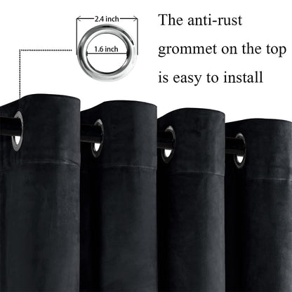 JIUZHEN Velvet Blackout Curtains, 2 pieces soft opaque drapes with grommets for bedroom, 140x225cm (width x height), Black