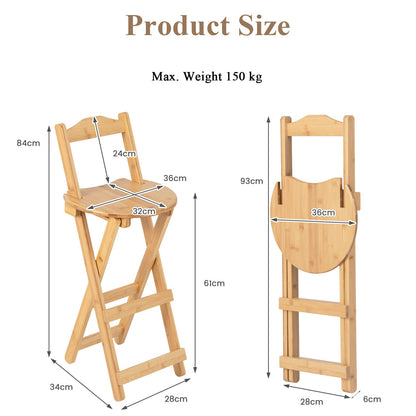 LIFEZEAL folding bar stools, set of 2 bamboo bar chairs, kitchen counter stools with backrest & footrest, folding bistro stools with heart-shaped seat, perfect for bars & kitchens, natural color.