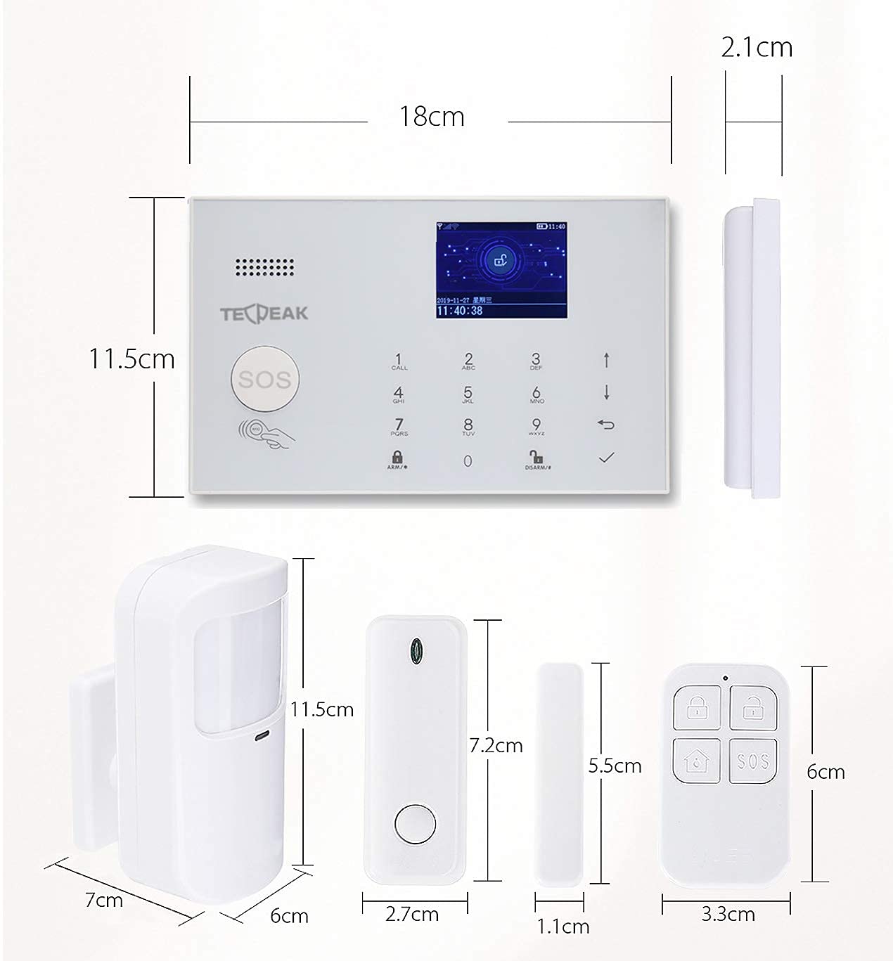GSM/WLAN Alarm Systems Complete System with Surveillance Cameras, TECPEAK Home Alarm System, Home Security Set (KIT1)