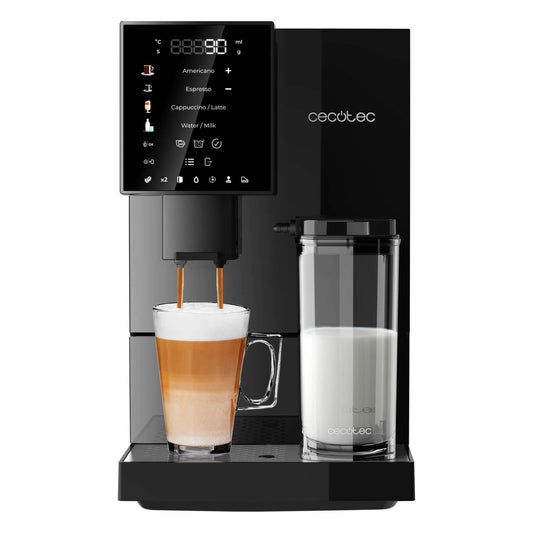 Cecotec Superautomatic Espresso Machine Cremmaet Compactccino Black, 19 Bar, Thermoblock System, fresh ground beans with Plug&Play, 150g coffee bean tank grinder, 1.1L water tank, 400ml milk.