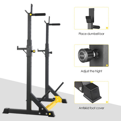 LIFERUN Squat Rack barbell stand, squat stand, adjustable barbell rack height adjustable, multifunctional barbell rack for gym home weightlifting bench press up to 250 kg (Yellow)
