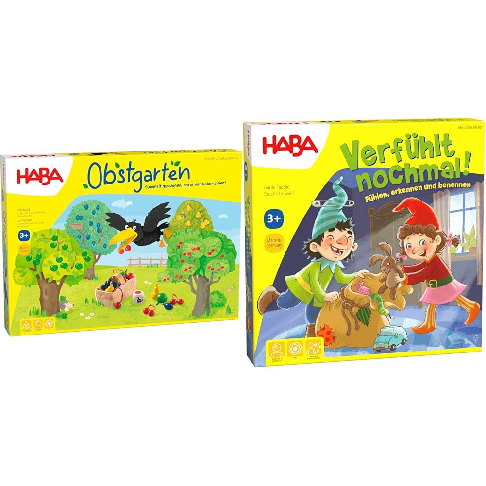 HABA 4170 - Orchard Exciting dice game with 40 fruits & 304508 - Touch again!, sensory game for children aged 3 years and up