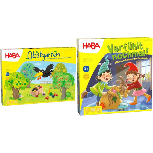 HABA 4170 - Orchard Exciting dice game with 40 fruits & 304508 - Touch again!, sensory game for children aged 3 years and up