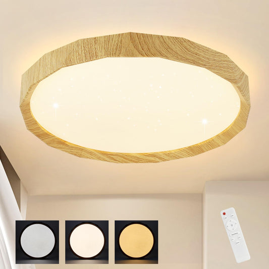 ZMH Ceiling Light LED Ceiling Light Living Room - Living Room Lamp Wood Look Ø40cm Bedroom Ceiling Light 43W Bedroom Lamp Dimmable with Remote Control Kitchen Lamp Boho Hallway Lamp for Kitchen Hallway