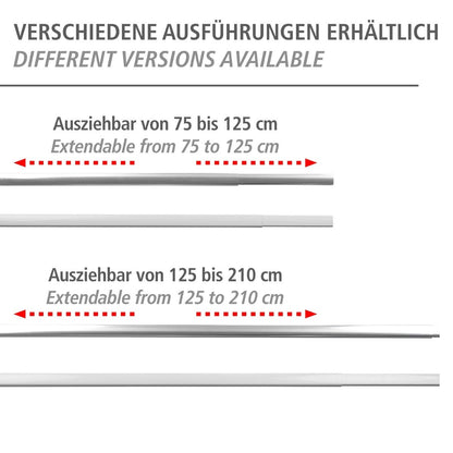 WENKO Telescopic Shower Curtain Rail Era White, extendable rail made of rust-free aluminum, for hanging all shower curtains, including attachment without drilling, 75-125 x 2 x 3.5 cm