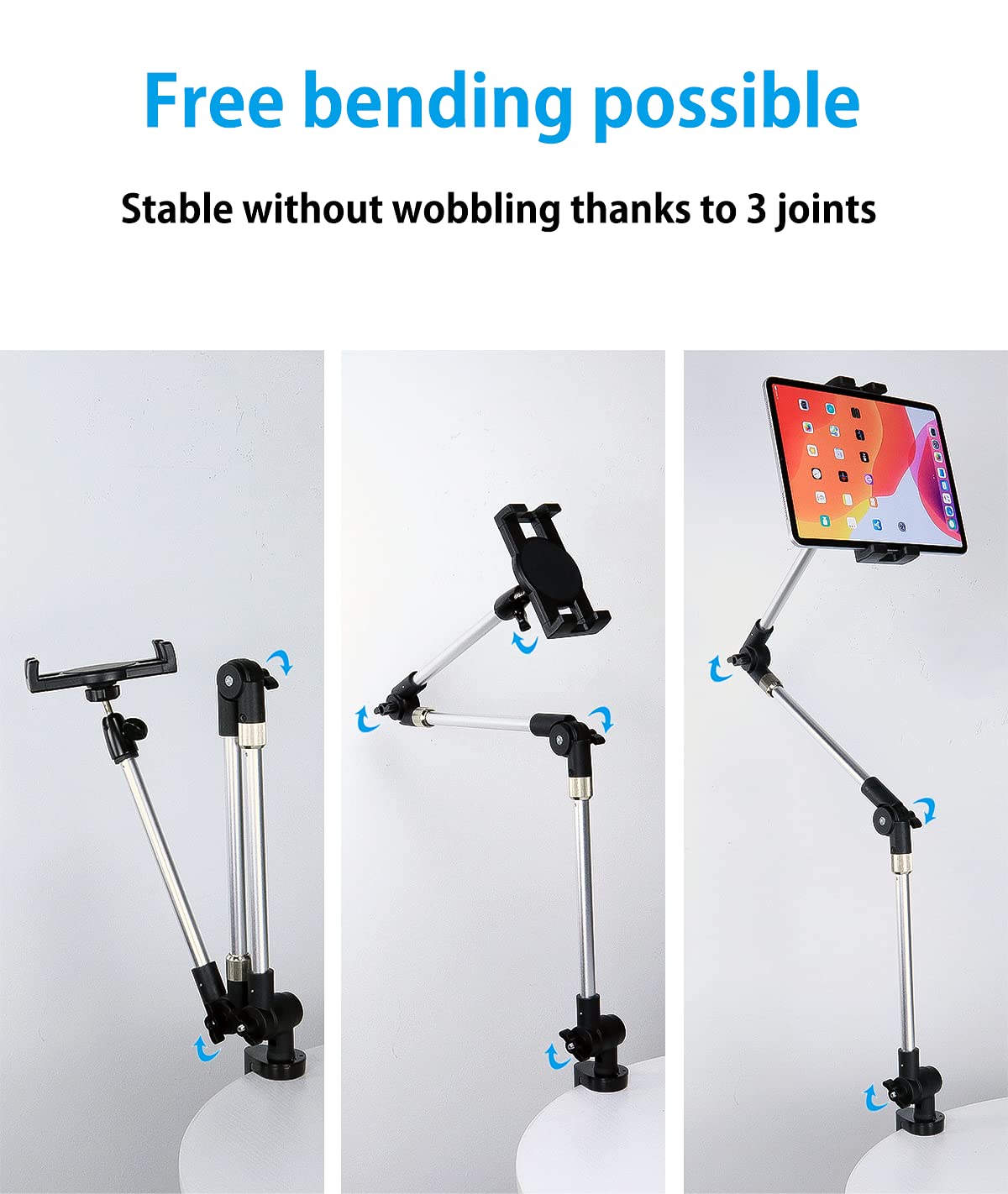 Metal Long Arm Tablet Holder, woleyi Adjustable Tablet Stand for Bed Desk Kitchen, Flexible Foldable Aluminum Tablet Clamp for iPad Pro 12.9 Air Mini, Galaxy, Switch, iPhone 4-13"