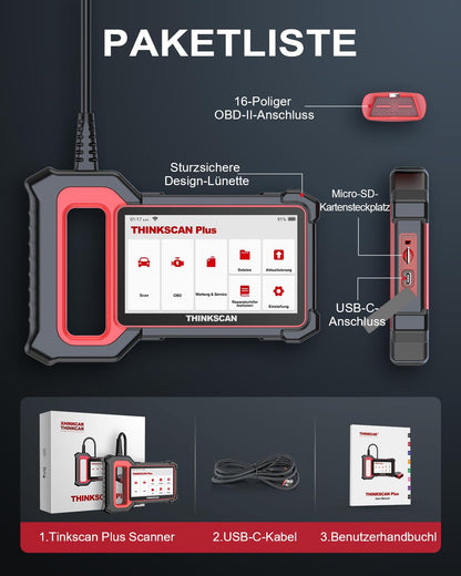 thinkcar OBD2 diagnostic tool, ThinkScan Plus S5 car diagnostic tool with 4 system diagnosis (engine/SRS/ABS/transmission), for Android 7.0, automatic VIN.
