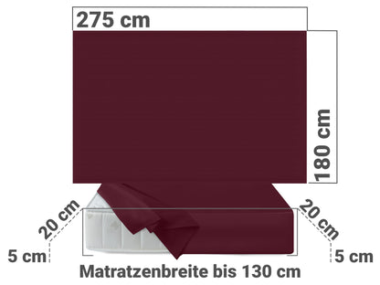 npluseins bed sheet 180x275cm - fitted sheet - perfect for patio, camping and tablecloth - RV sheet - fitted bed sheet - 100% cotton, approx. 180 x 275 cm, Bordeaux