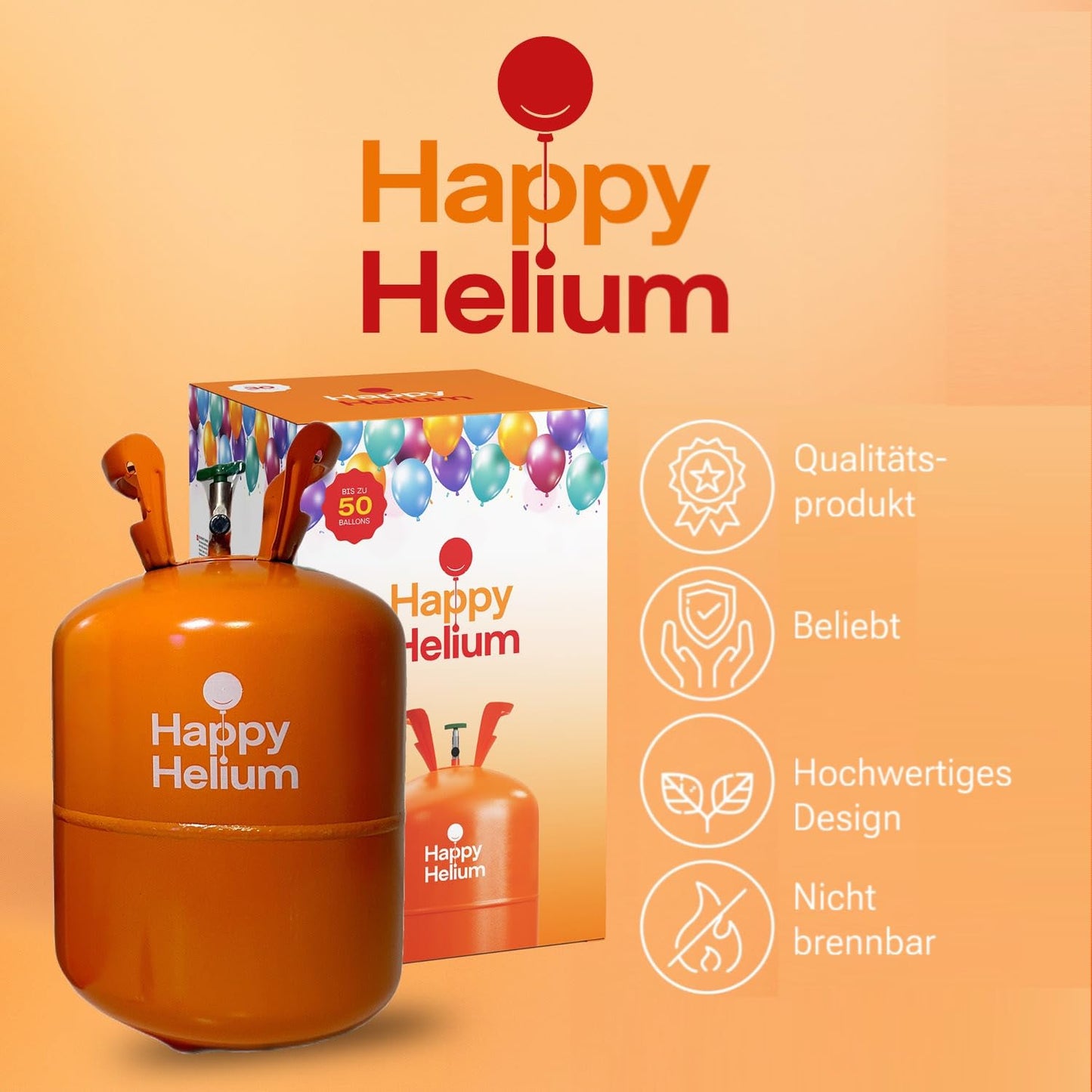 Happy Helium® Balloon Gas Helium for 50 balloons | Helium gas with filling valve - Balloon Gas 400 liters (0.4 m³) for birthday, wedding, party.