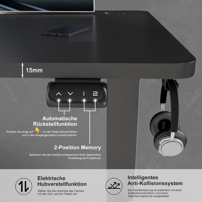 Devoko height-adjustable desk 160 x 70 cm with cable tray, electrically height-adjustable stable standing desk, computer desk 2-function memory, ergonomic standing-sitting desk (black)