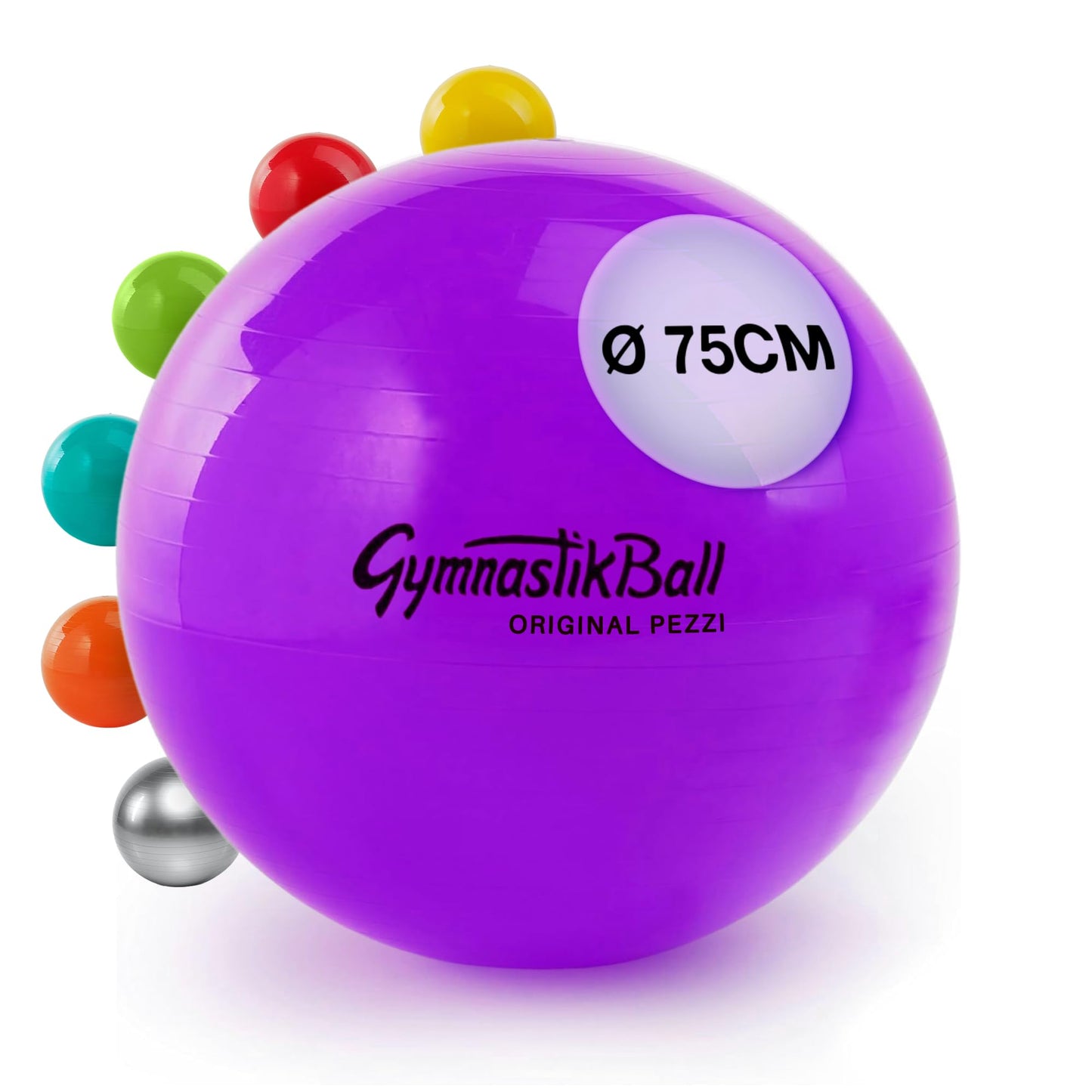 PEZZI - Gymnastics Ball Original Pezziball Standard 75cm Ø - Exercise ball for therapy, sports & office - Universal training ball made of sturdy PVC, up to 400 kg load capacity - Purple