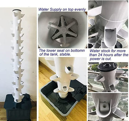 Aquaponic wax system, hydroponic tower, indoor herb garden kit, hydroponic propagation system, indoor garden kit, fruits and vegetables with hydration pump, adapter, net pots.