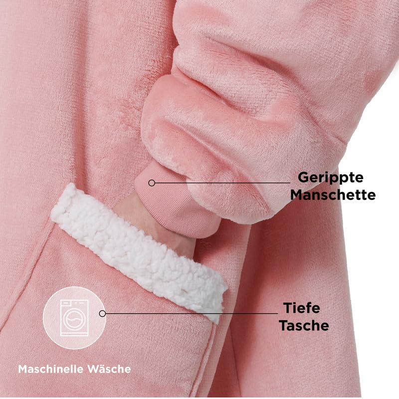 BEDSURE Hoodie Blanket with Sleeves and Hood - Wearable Blanket with Sherpa Sleeves for Women as Gifts, Fried Egg Design, 95x83cm, Pink