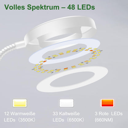 LED full spectrum plant lamp, pot clip 6500K grow light, two installation options plant light, 3 color temperature LED grow lamp with 360° swan neck, 6/12/16H timer, 5 brightness levels (white 2 pieces)
