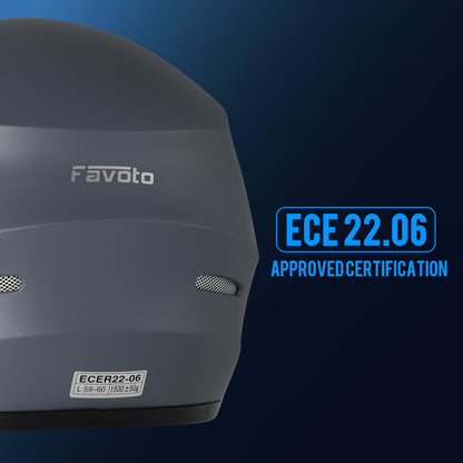 Favoto motorcycle helmet Full face helmet for adults, breathable, ECE certified, size S (55-56cm) Grey.