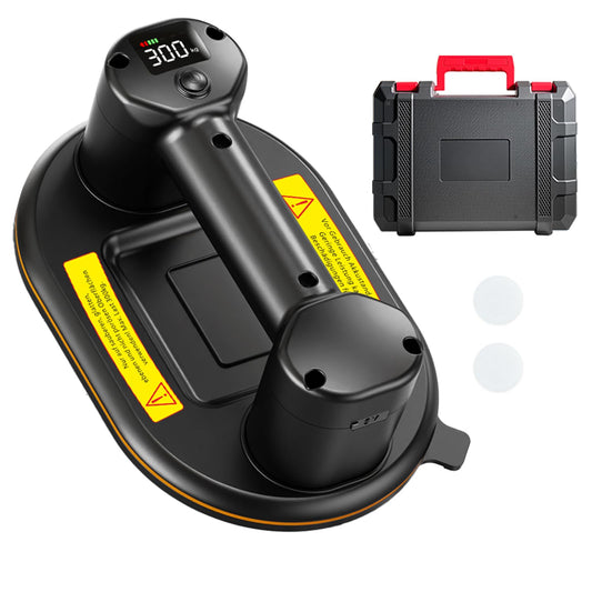JUYLTOOL 24cm battery suction lifter with 300KG suction power, 2 motors, battery vacuum suction lifter tile lifter glass suction cup with auto re-suction function & LCD display for suction power & battery life, 4000 mAh battery