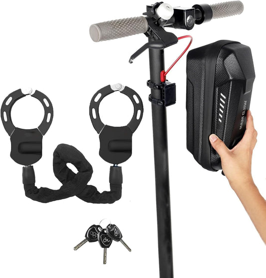 Lock for E scooter, handcuff lock for E roller, bike lock, E-bike/motorcycle, electric scooter lock with silicone protection against scratches. Includes a portable 4L storage bag.