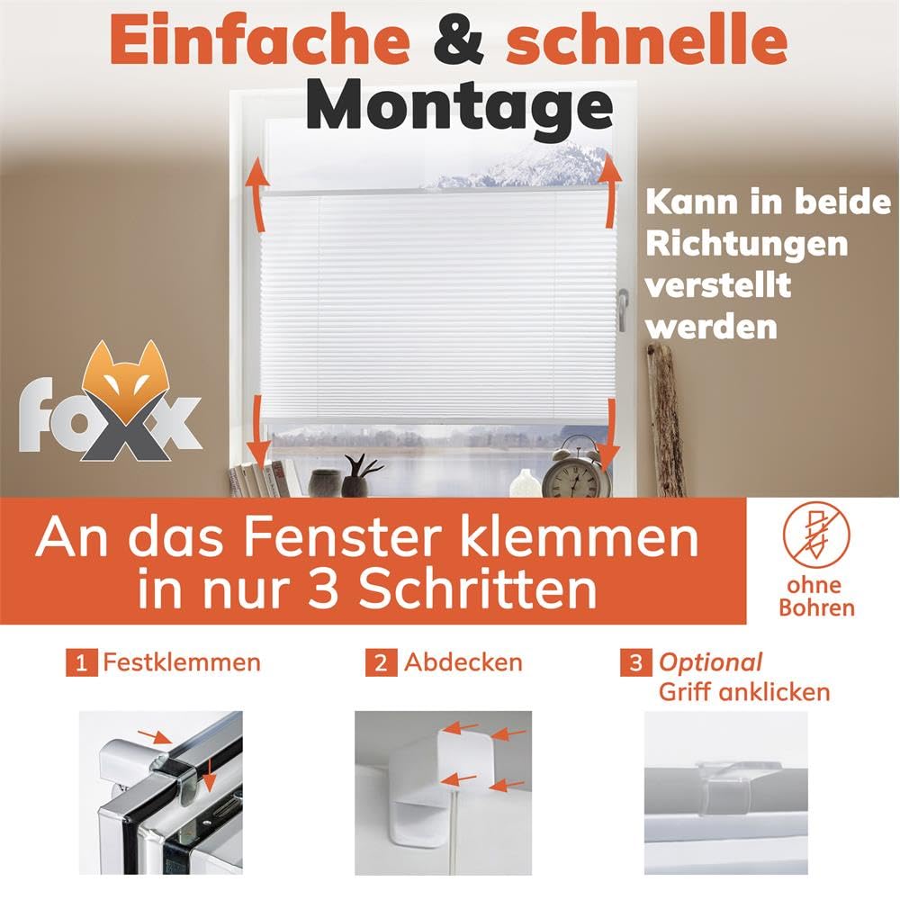 Pleated blind clamp fix [Gray, 90x220 cm] without drilling for door & window, foldable blind with easy installation/Provides optimal privacy and sun protection, ideal for sun protection