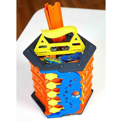 Hot Wheels GYX11 - Rollout Raceway Trackset, can be rolled out into a five-lane racetrack, storage container, toy car racetrack for kids ages 4 and up.