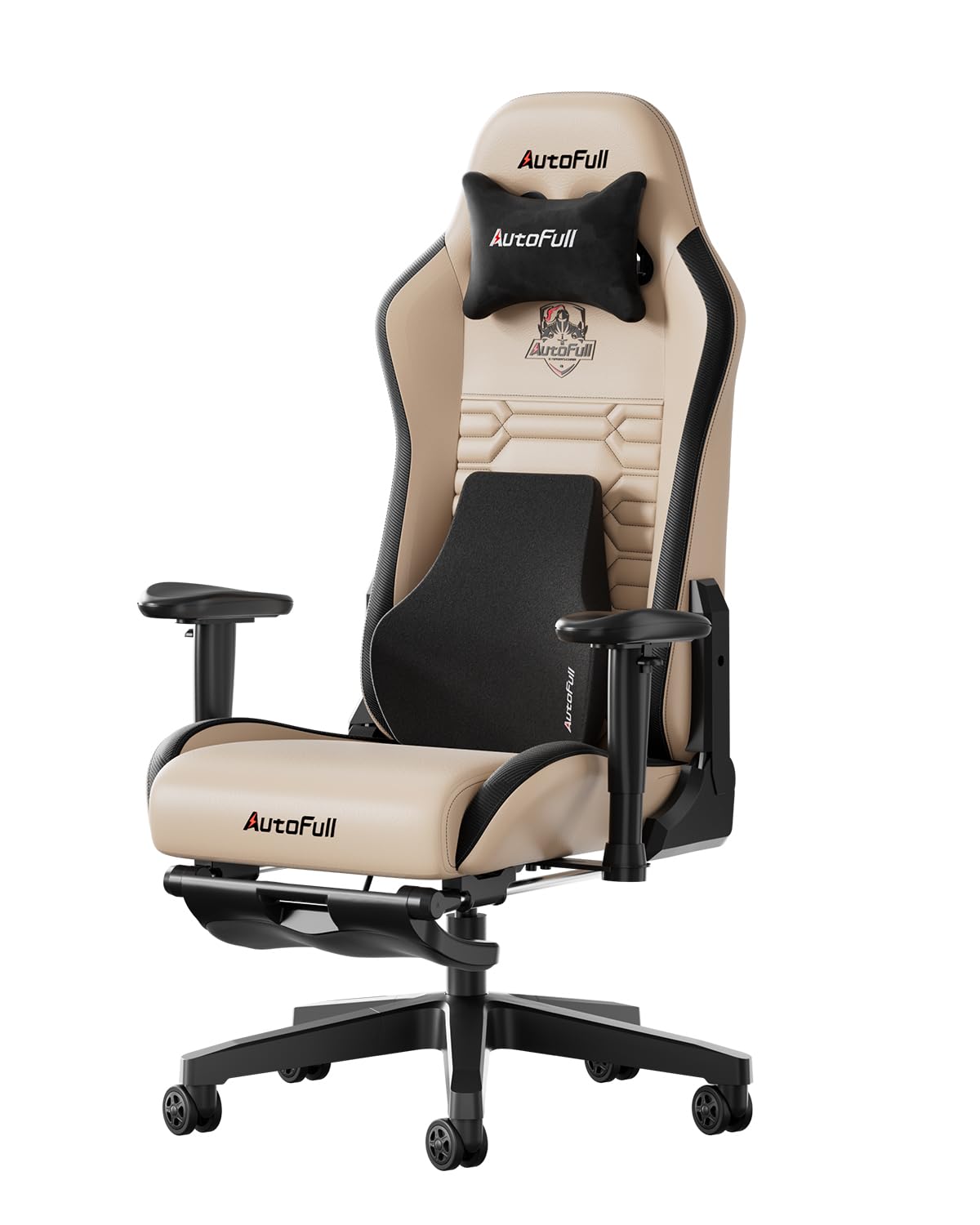 AutoFull C3 Gaming Chair, Ergonomic Gaming Chair with Lumbar Support, Height Adjustable & Reclining Function, Gaming Chairs with Footrest, 150 kg Weight Capacity, Racing Seat Design PU Leather (Brown)