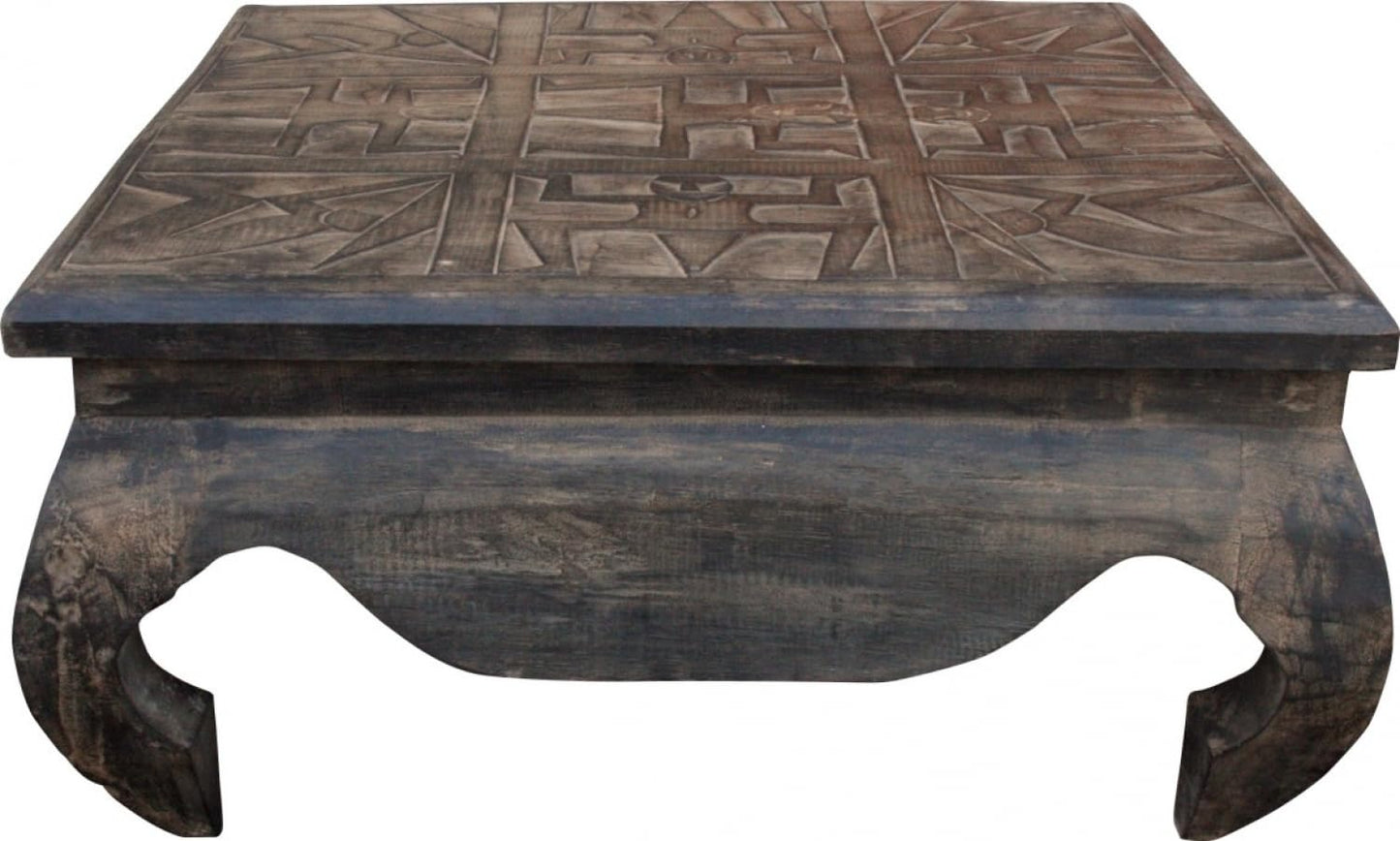 GURU SHOP Opium table, coffee table, side table, carved, brown, size: 60x60 cm.