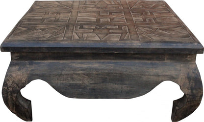 GURU SHOP Opium table, coffee table, side table, carved, brown, size: 60x60 cm.