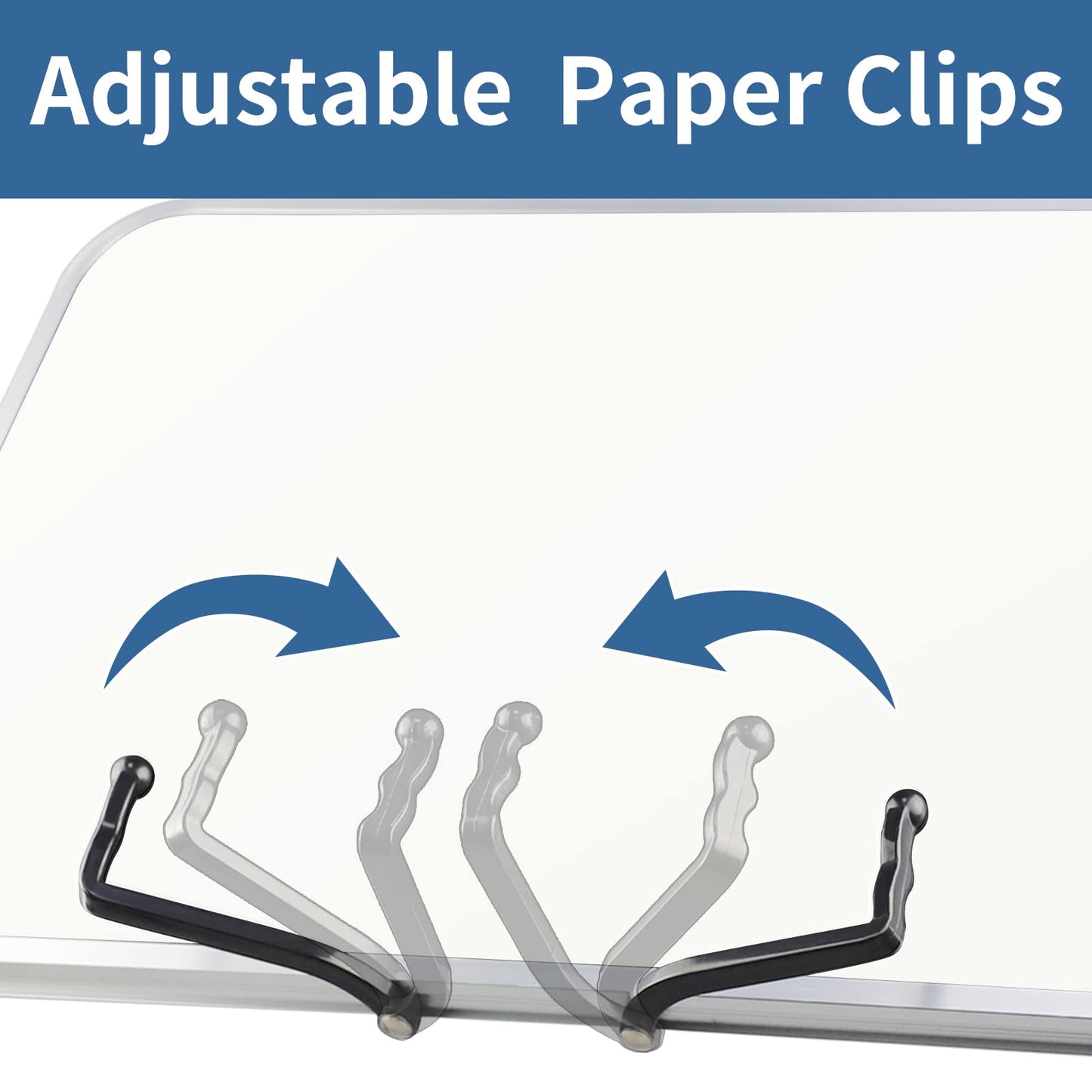 Adjustable Ergonomic Book Stand with Office Clips for textbooks, music books, tablets, notebooks, recipe books, and more.