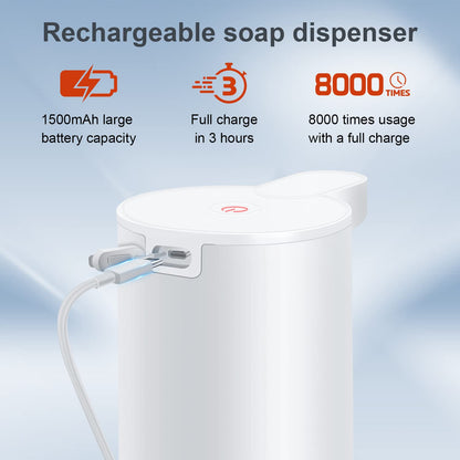 Automatic stainless steel foam soap dispenser LAOPAO Soap Dispenser Set IPX5 Waterproof USB-C Recharge with sensor infrared motion sensor for kitchen & bathroom (White)