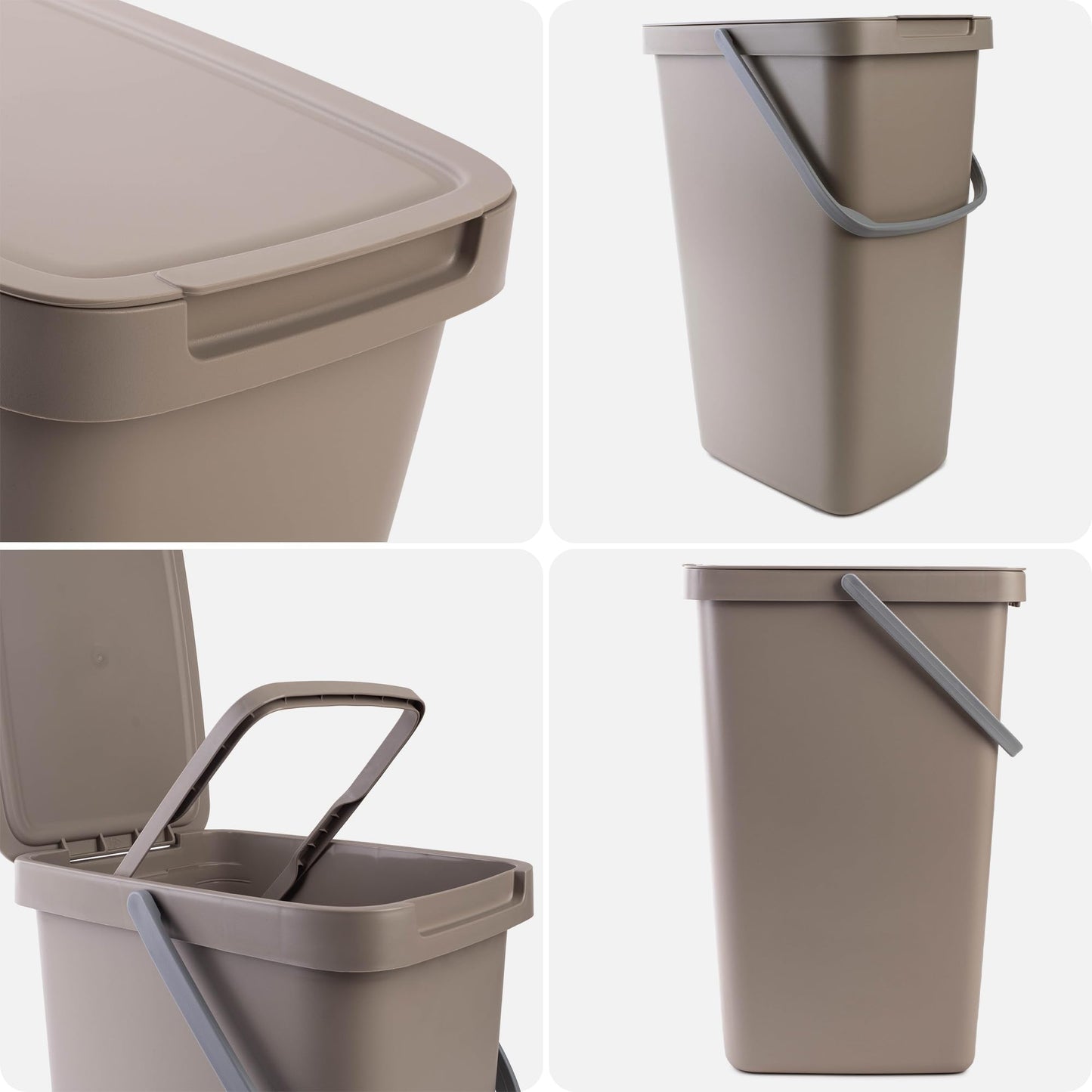 KADAX waste bin with lid and handle, plastic trash can for sorting waste, rectangular garbage collector with hinged lid (brown, 20L)