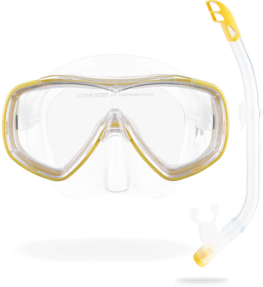 Cressi Junior Set Ondina - Dive Mask for Kids 7-13 years + Snorkel. Pool anti-fog, scratch-resistant, and anti-fog. Adjustable snorkel mask for kids with UV protection. Yellow mask.