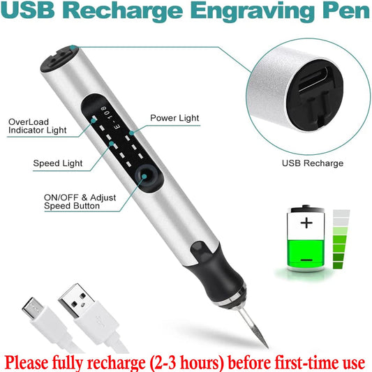 Electric Engraving Pen, Multifunctional Engraving Tool Set Portable Wireless Engraving Tool Etching Pen for DIY Jewelry Metal Glass Plastic Wood Ceramic Stone Engraving