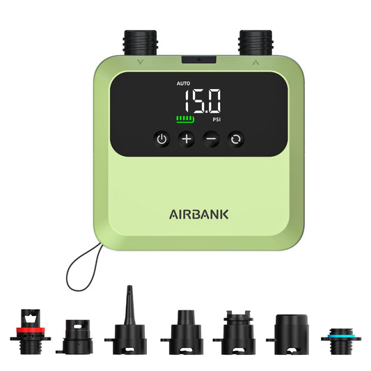 AIRBANK Mini SUP Electric Air Pump PULSE Pro, ultra-small rechargeable electric portable SUP pump, MAX 20 PSI, pump with brushless motor for kayaks, rafts, tents, kite wings